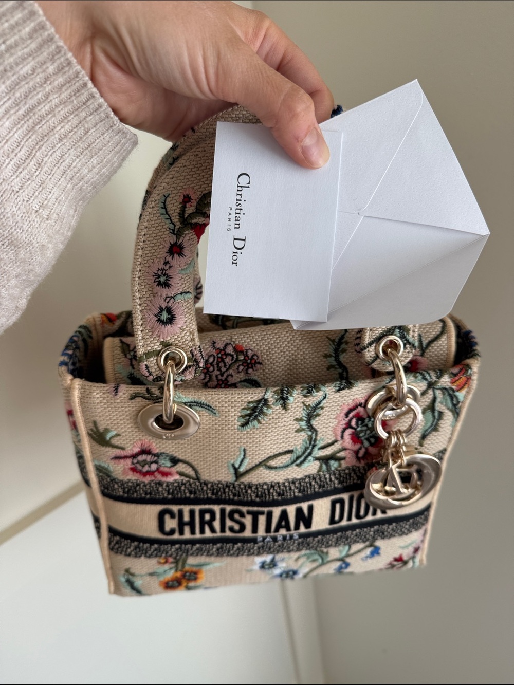Dior Beige Floral Embroidered Mini Lady Tote with Multicolor Flowers - Picture 4 of 16